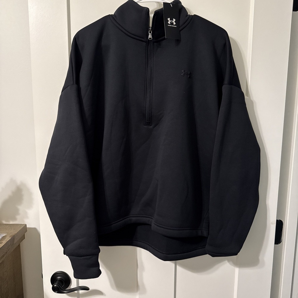 Under Armour Fleece Jacket Womens XL Black Half-Zip Pullover Loose Mock Neck